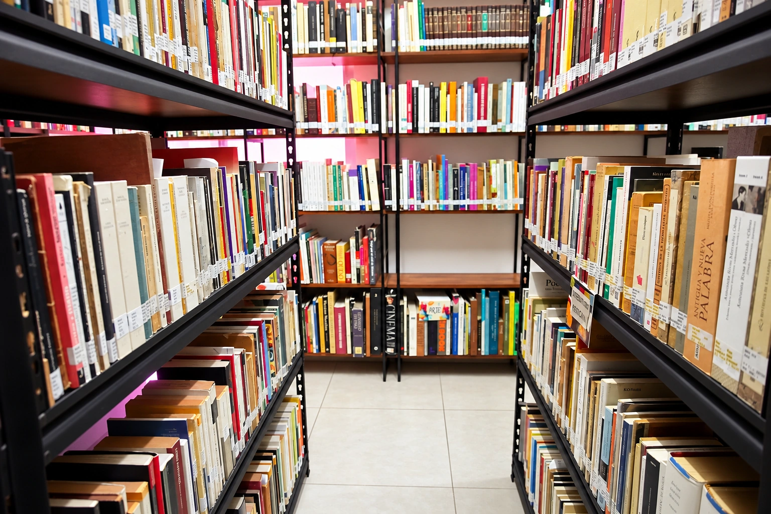 Estanterías de literatura de la Biblioteca Manuel Fernández Trava
