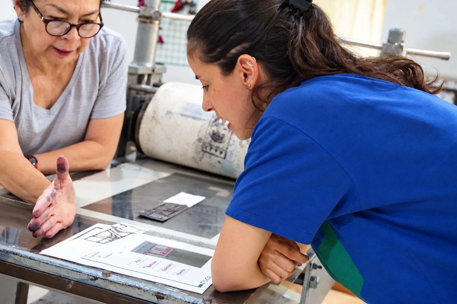Taller de grabado, sesión de trabajo